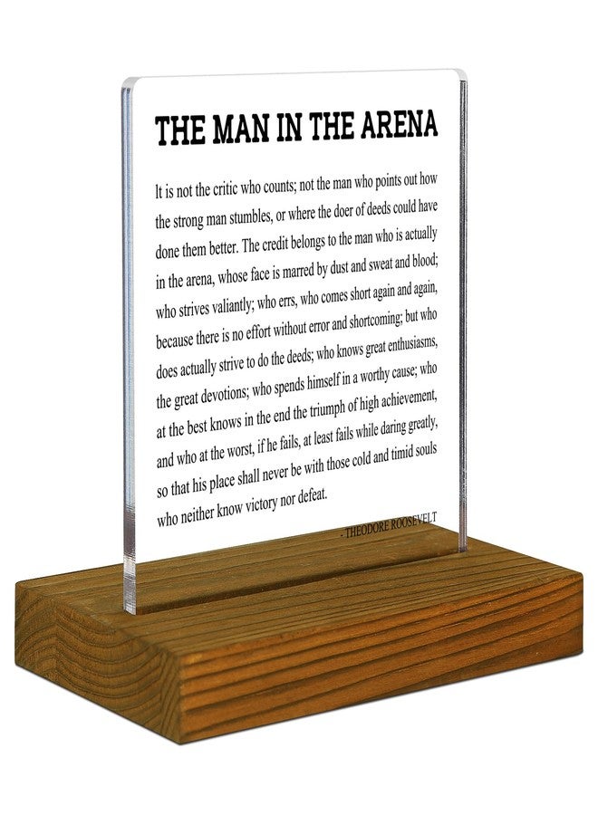 FTONENI The Man in the Arena Desk Decor, Entrepreneur Gifts for Men, Positive Affirmation Gifts for Men, Motivational Gift for Man, Acrylic Desk Decor Sign with Wood Stand - FSA221 - Image 1